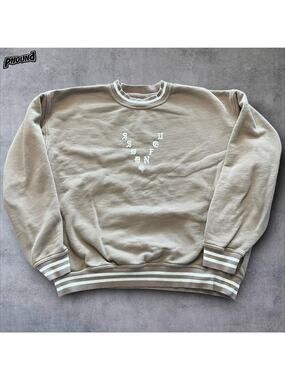 Darc Sport Sweatshirt Mens Large Tan Crewneck Pullover Wolf Logo Striped Ribbing